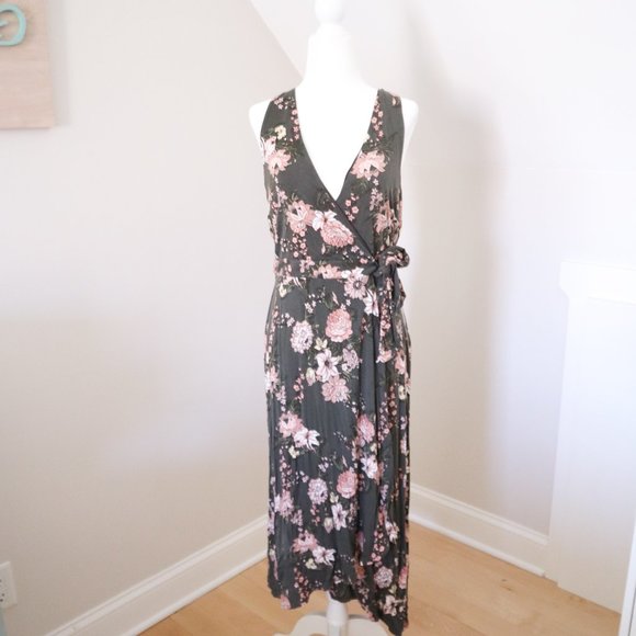 LOFT Green Pink Floral Wrap Dress XS - Picture 4 of 6